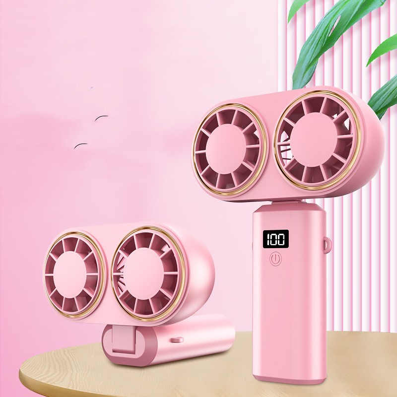 CooliPop™ TwinBreeze Pro – Dual-Head Rechargeable Neck Fan With Digital Display