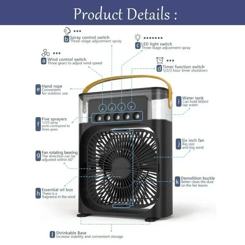 CooliPop™ 3-in-1 Air Cooler Fan – Mist Spray, LED Light & Humidifier