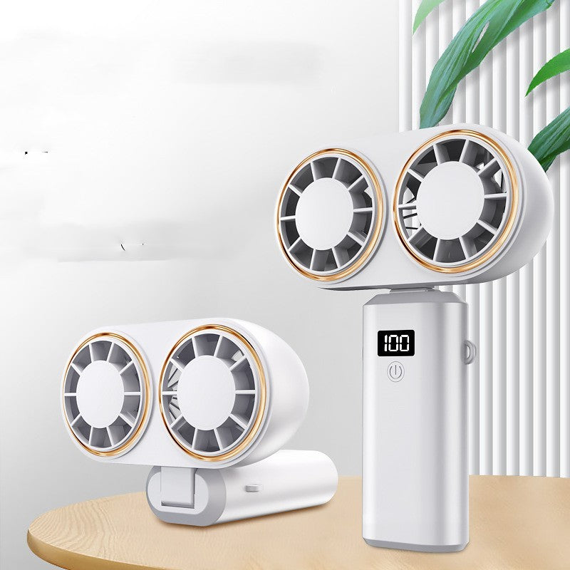 CooliPop™ TwinBreeze Pro – Dual-Head Rechargeable Neck Fan With Digital Display