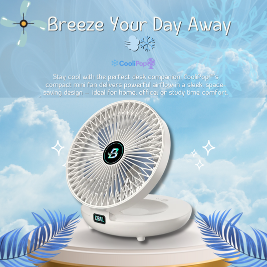 CooliPop™ FlexFan – Foldable Silent Desk & Wall Fan with LED Display