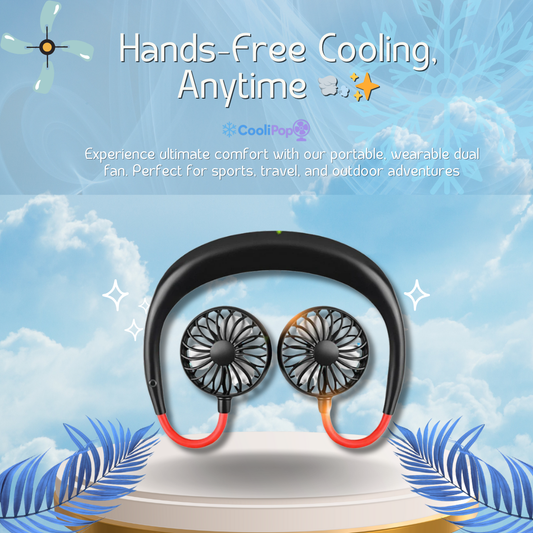 CooliPop™ TwinBreeze – Rechargeable Wearable Neck Fan for Outdoor Cool Comfort