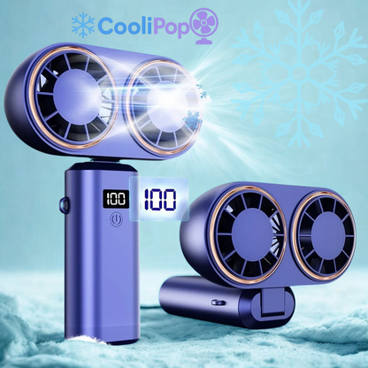 CooliPop™ TwinBreeze Pro – Dual-Head Rechargeable Neck Fan With Digital Display